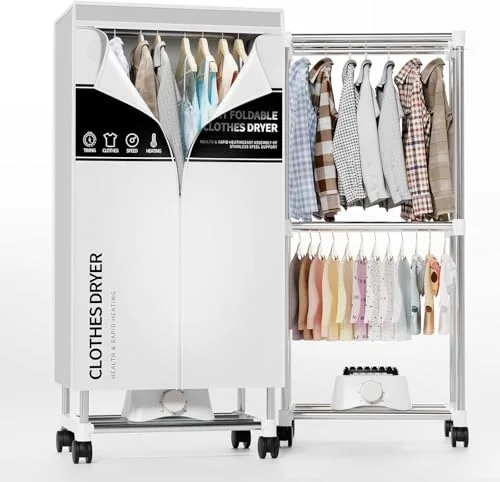 Secadora de Ropa Eléctrica Portátil con temporizador, armario de secado de ropa de 60 pulgadas de gran capacidad, tendedero eléctrico para el hogar | Apartamentos (Gris CF1)