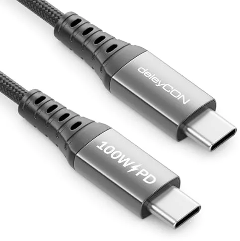 deleyCON Cable USB-C 1,5m (Carga Rápida 100 W) PD 3.0 PPS Cable de Carga USB-C a USB-C para iPhone 17 16 15 Pro Max Air Galaxy S25 S24 A16 A56 Pixel iPad Pro MacBook AirPods Tablet Switch PS5