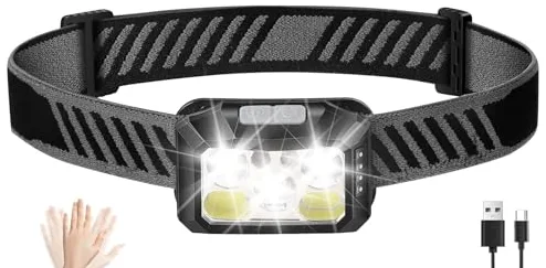 Diboniur Linterna Frontal LED Recargable, Linterna Cabeza Regulable con Sensor de Movimiento, 10 Modos, IPX5 Impermeable, Luz Frontal Cabeza para Camping, Correr