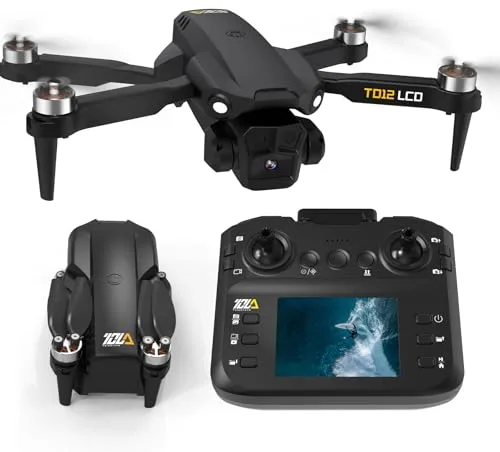 Toladrone Plegable Drones con Camara 4K, Dron con Transmisión por Pantalla LCD, Modo sin Cabeza, Ajuste Eléctrico de 90°, Cuadricóptero RC para Adultos, TD12LCD Drone para Principiantes