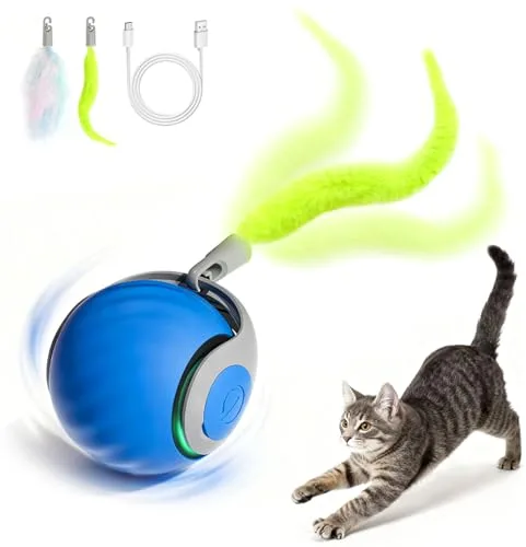 Juguete Interactivo Gato Pelota,Speedy Tail 2.0 Eléctrico Bola de Juguete Interactivo para Gatos,2025 Nuevo Pelota Inteligente Rodante Automático Pelota para Juguetes Gatos en Movimiento-Azul