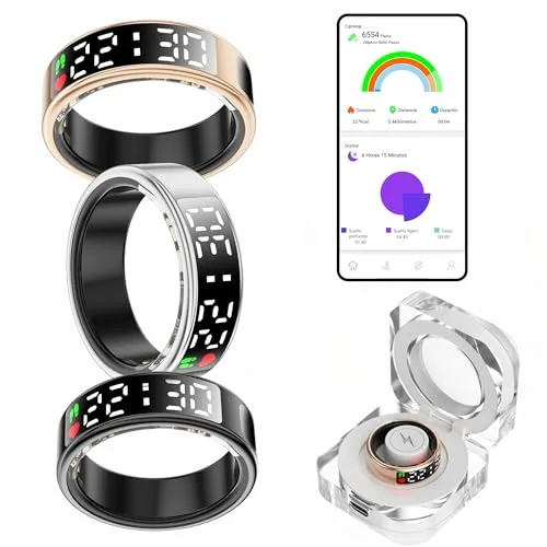 smartia - Anillo Inteligente con Pantalla Tactil, Smart Ring para Hombre y Mujer, Anillo Inteligente con Actividad Fitness y Control de Salud, Monitoriza tu Sueño, Incluye Puerto DE Carga (Plata, 9)