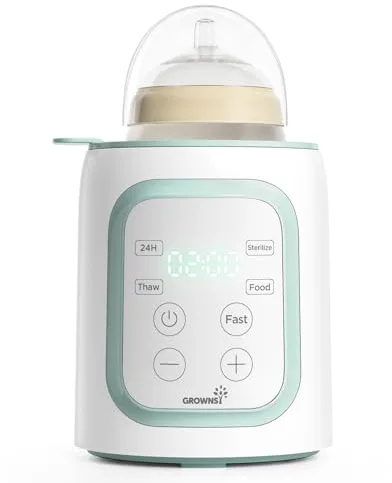 Grownsy Calentador de biberones para bebé, 10 en 1 para todas las botellas con temporizador, control preciso de la temperatura y apagado automático, calentador de biberones multifuncional para leche
