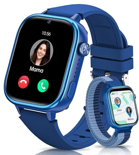 SWGOTA 4G Reloj Inteligente Niño, Smartwatch Niños con GPS y Teléfono/Videollamadas/Chat de Voz/Función SOS/Modo Escuela/IP68, Cámara Despertador Podómetro Monitor de Sueño, Regalo Niñas/Niños, Azul