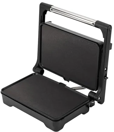 JATA JEGR1183 - Grill de asar doble 1500 W | Parrilla eléctrica con apertura 180° y tapa basculante | Termostato regulable | Placas lisas antiadherentes 26 x 16,5 cm libres de PFOA | Cocina sana