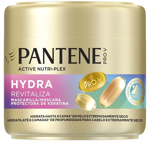 Pantene Pro-V Hydra Revitaliza Mascarilla Protectora de Keratina 300ml para Pelo Extremadamente Seco. Nutre hasta 8 Capas de Profundidad y Fija la Humedad. Fórmula Pro-V y Active Nutri-Plex