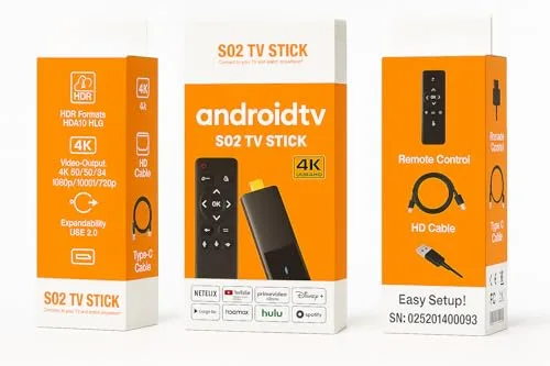 edgivet S02 TV Stick Android, 4K Ultra HD, Control Remoto, 2 de ram-16 Flash Mejorado ...No es Compatible con la App de Tedi Telecable.Video