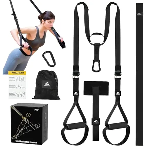 flintronic Juego de Entrenamiento en Suspensión, Correas de Entrenamiento en Suspensión con Asas y Guía de Entrenamiento, para Entrenamiento de Fuerza y Entrenamiento en Casa (Negro)