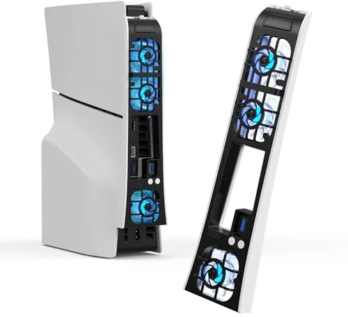 NEWDERY Ventilador de refrigeración para consola PS5 Slim, ventilador silencioso mejorado, velocidad ajustable automática de temperatura, luz RGB dinámica, puerto USB 3.0, apto para Playstation 5 Slim