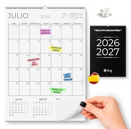 Finoly Calendario Pared 2026 Vertical Enero 2026 Junio 2027 (18 Meses) | Calendario Mensual 2026 A4 | Calendario Familiar Pared | Planificador Mensual | Almanaque Minimalista