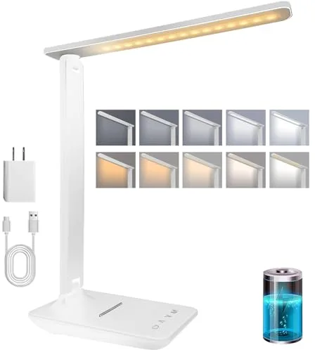 karidi Lámpara de Escritorio LED Recargable 4000mAh, 45 LEDs con Protección Ocular, 5 Modos de Color y 5 Niveles de Brillo, Control Táctil, USB-C, Plegable, Plegable para Oficina y Estudio (Blanco)