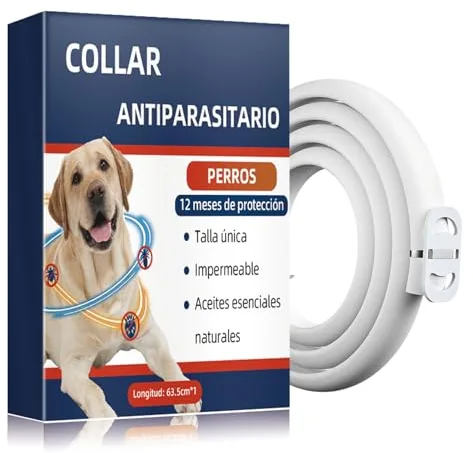 Collar Antiparasitario Perros Ajustable, Elimina Pulgas, Garrapatas, Piojos, Collar Antipulgas Perro con Aceites Esenciales 100% Naturales, Ideal para Perros Grandes, Medianos y Pequeños
