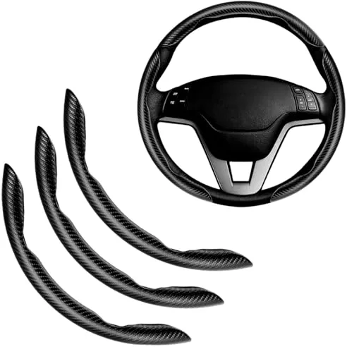 Flintronic Funda Volante Fibra Carbono 3 Unidades, Funda Volante Coche Universal, Cubierta Volante Coche, Accesorios Coches Interior, Antideslizante, Diseño Mariposa Segmentado, Diámetro de 36-38cm