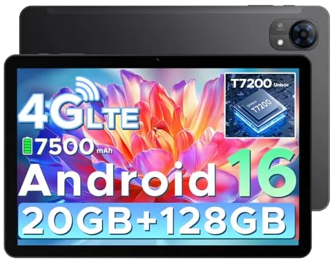 DOOGEE Tab G5 Tablet Android 16 con 4G LTE, Tablet 10 Pulgadas Gemini AI, 20GB+128GB/2TB & T7200 Octa Core Tablets Android, 7500mAh, 120Hz IPS HD & Ultra Delgado, 2 Altavoces| Widevine L1| Face ID|GPS