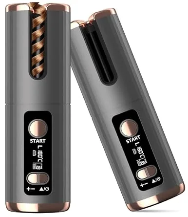 Rizador de Pelo Automático, USB Recargable Portátil, 6 Temperaturas 150-200ºC y Temporizador de 8-18s, Revestimiento de Cerámica Turmalina, Pantalla LED Recordatorio Inteligente, Apagado Automático