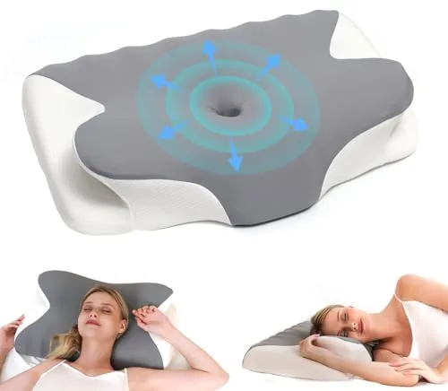 vicihoho Almohada Cervicales y Cuello, Almohada Cervical para Cuello y Hombros, Adecuada para Diferentes posturas al Dormir, tamaño: 60 x 41 x 9/12 cm (Light Gray)