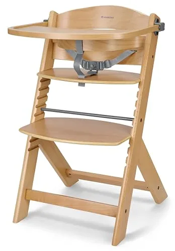 KikkaBoo Trona Evolutiva de Madera para Bebé NORDY, Silla Alta Ajustable hasta 35 kg, Haya Maciza, Bandeja Extraíble, Arnés de 3 Puntos, Madera