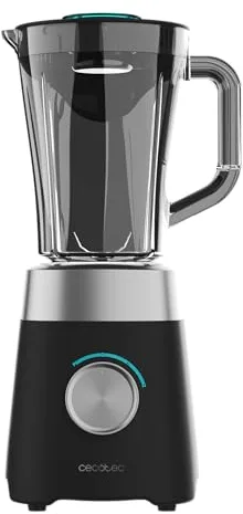 Cecotec Batidora de Vaso con Jarra de 1,5L Power Black Titanium 1300MAX B Pro. 1300W Potencia Máxima, 20000RPM, Cuchillas 4 Hojas de Titanio, 2 Velocidades + Función Pulse, Pica Hielo Fácil