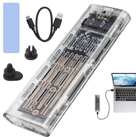 DUSEKI Carcasa Disco Duro SSD Adaptador M2 NVMe USB Carcasa SSD PCIe NVMe Disco Duro 10Gbps USB3.1 Gen2 Caja Disco Duro Lector para 2230/2242/2260/2280 NV-Me y S-ATA M-Key / B + M Key con Cable USB