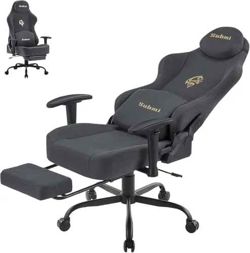 Submi Silla Gaming, Sillas Gaming Ergonómica, Réglable Cadeira Silla de Oficina Acolchada, PC Silla Gamer para Adultos con Reposapiés, Silla Gamer Adulto con Soporte Lumbar 150Kg (Gris Oscuro)​​