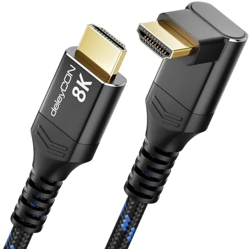 deleyCON Cable HDMI 2.1 8K 2m Cable de Alta Velocidad Ultra High Speed 48 Gbps con Conector Acodado (90°) - Ideal para TV, Monitor, PS4, PS5, EARC, HDR10+ - 10K/8K@60Hz, 4K@120Hz/144Hz y 2K@240Hz