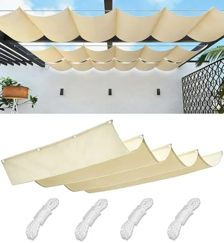 Toldo Vela de Sombra Retráctil Impermeable Ondulada Toldos Exterior Protección Rayos UV Resistente al Desgarro para Terraza Balcon Exteriores Jardín con Ojales y Cuerdas 1x3M Crema